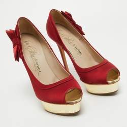Le Silla Red Satin Peep Toe Platform Pumps Size 40.5