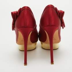 Le Silla Red Satin Peep Toe Platform Pumps Size 40.5