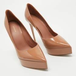 Pre Owned Le Silla Beige Patent Leather Uma Platform Pumps Size 38