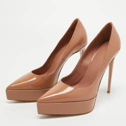 Pre Owned Le Silla Beige Patent Leather Uma Platform Pumps Size 38