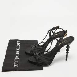 Le Silla Black Crystal Embellished Satin Slingback Sandals Size 38