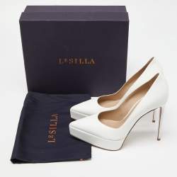 Pre Owned Le silla  White Leather Pointed Toe Pumps Size 38.5 
