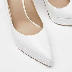 Pre Owned Le silla  White Leather Pointed Toe Pumps Size 38.5 