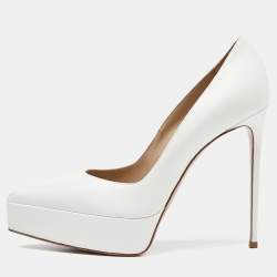 Pre Owned Le silla  White Leather Pointed Toe Pumps Size 38.5 