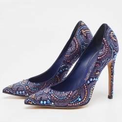 Le Silla Navy Blue Suede Crystal Embellished Pointed Toe Pumps Size 38