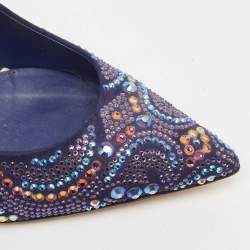 Le Silla Navy Blue Suede Crystal Embellished Pointed Toe Pumps Size 38
