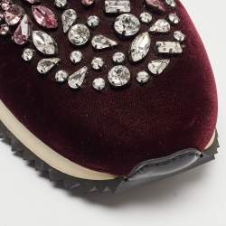 Pre Owned Le Silla Purple Velvet and Leather Crystal Embellished Low Top Sneakers Size 39