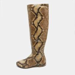Le Silla Beige/Brown Python Knee Length Boots Size 37