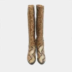 Le Silla Beige/Brown Python Knee Length Boots Size 37