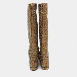 Le Silla Beige/Brown Python Knee Length Boots Size 37