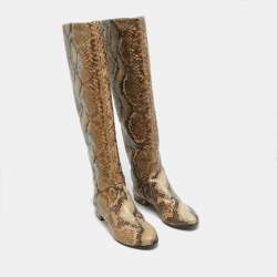 Le Silla Beige/Brown Python Knee Length Boots Size 37