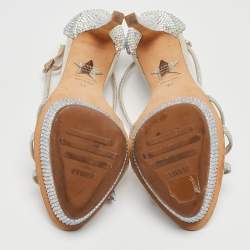 Le Silla Silver Leather and Crystal Embellished Criss Cross Strap Platform Sandals Size 37
