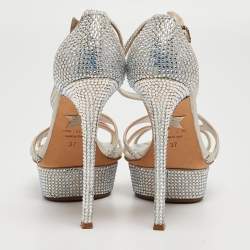 Le Silla Silver Leather and Crystal Embellished Criss Cross Strap Platform Sandals Size 37