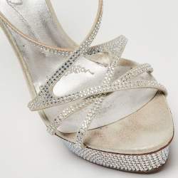 Le Silla Silver Leather and Crystal Embellished Criss Cross Strap Platform Sandals Size 37