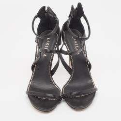 Pre Owned Le Silla Black Nylon Ankle Strap Sandals Size 38