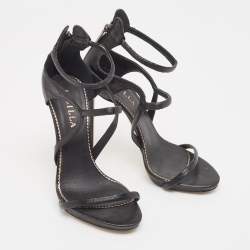 Pre Owned Le Silla Black Nylon Ankle Strap Sandals Size 38