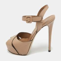 Le Silla Beige Leather Platform Ankle Strap Sandals Size 38