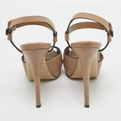 Le Silla Beige Leather Platform Ankle Strap Sandals Size 38