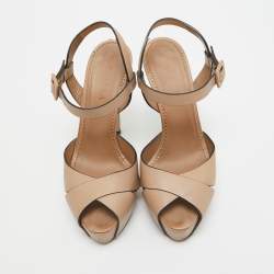 Le Silla Beige Leather Platform Ankle Strap Sandals Size 38