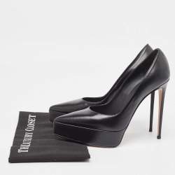Pre Owned Le Silla Black Leather Platform Pointed Toe Pumps Size 38.5