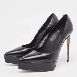 Pre Owned Le Silla Black Leather Platform Pointed Toe Pumps Size 38.5