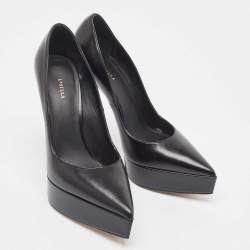 Pre Owned Le Silla Black Leather Platform Pointed Toe Pumps Size 38.5