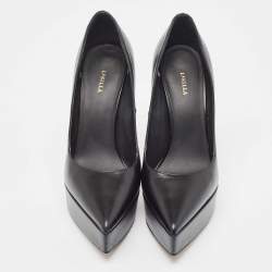 Pre Owned Le Silla Black Leather Platform Pointed Toe Pumps Size 38.5