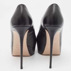 Pre Owned Le Silla Black Leather Platform Pointed Toe Pumps Size 38.5