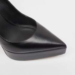 Pre Owned Le Silla Black Leather Platform Pointed Toe Pumps Size 38.5