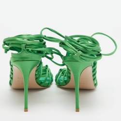 Le Silla Green Satin Lace Up Ankle Wrap Sandals Size 36.5 