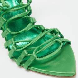 Le Silla Green Satin Lace Up Ankle Wrap Sandals Size 36.5 