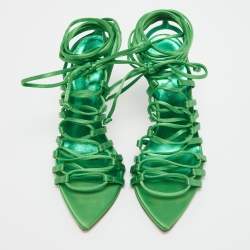 Le Silla Green Satin Lace Up Ankle Wrap Sandals Size 36.5 