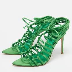 Le Silla Green Satin Lace Up Ankle Wrap Sandals Size 36.5 