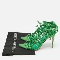 Le Silla Green Satin Lace Up Ankle Wrap Sandals Size 36.5 