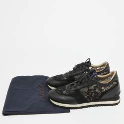 Le Silla Black Leather and Lace Low Up Sneakers Size 39.5