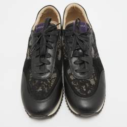 Le Silla Black Leather and Lace Low Up Sneakers Size 39.5