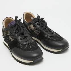 Le Silla Black Leather and Lace Low Up Sneakers Size 39.5