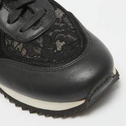 Le Silla Black Leather and Lace Low Up Sneakers Size 39.5