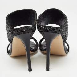 Le Silla Black Suede and Snake Embossed Leather Open Toe Sandals Size 37.5