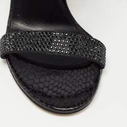 Le Silla Black Suede and Snake Embossed Leather Open Toe Sandals Size 37.5