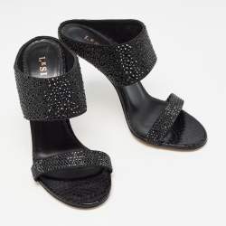 Le Silla Black Suede and Snake Embossed Leather Open Toe Sandals Size 37.5