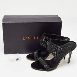 Le Silla Black Suede and Snake Embossed Leather Open Toe Sandals Size 37.5