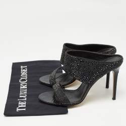 Le Silla Black Suede and Snakeskin Embossed Crystals Embellished Sandals Size 38