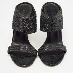 Le Silla Black Suede and Snakeskin Embossed Crystals Embellished Sandals Size 38