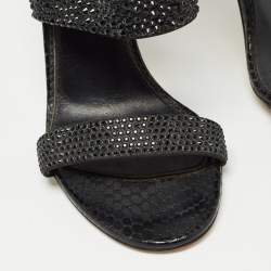 Le Silla Black Suede and Snakeskin Embossed Crystals Embellished Sandals Size 38