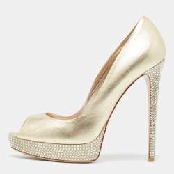 Le Silla Metallic Gold Leather Peep Toe Pumps Size 38.5