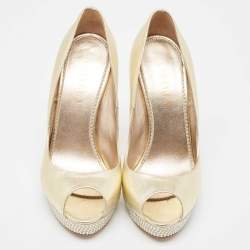 Le Silla Metallic Gold Leather Peep Toe Pumps Size 38.5