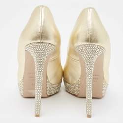 Le Silla Metallic Gold Leather Peep Toe Pumps Size 38.5