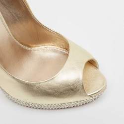 Le Silla Metallic Gold Leather Peep Toe Pumps Size 38.5