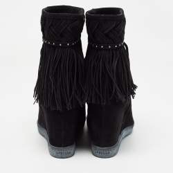 Le Silla Black Suede Concealed Fringed Wedge Boots Size 37